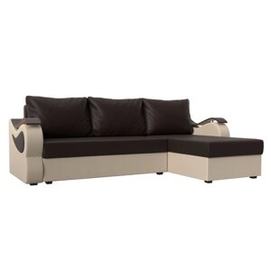 Угловой диван "Меркурий лайт", правый угол, еврокнижка, экокожа, цвет коричневый / бежевый