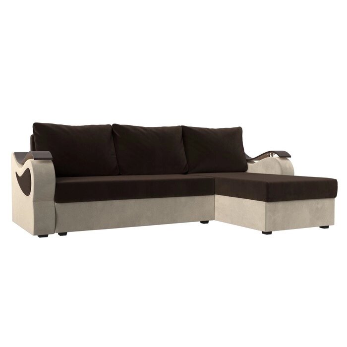 Угловой диван "Меркурий лайт", правый угол, еврокнижка, микровельвет, коричневый / бежевый от компании Интернет-гипермаркет «MALL24» - фото 1