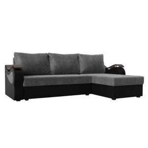 Угловой диван "Меркурий лайт", правый угол, еврокнижка, рогожка / экокожа, серый / чёрный