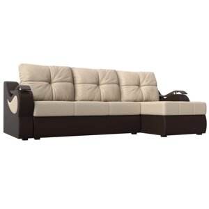 Угловой диван "Меркурий", механизм еврокнижка, экокожа, цвет бежевый коричневый