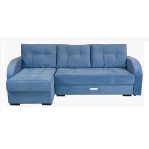 Угловой диван "Милан", еврокнижка, блок независимых пружин, левый угол, велюр, синий