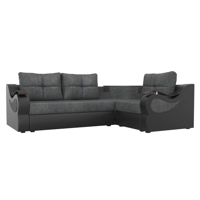 Угловой диван "Митчелл", механизм еврокнижка, цвет серая рогожка / чёрная экокожа от компании Интернет-гипермаркет «MALL24» - фото 1