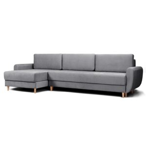 Угловой диван "Неаполь", механизм еврокнижка, левый угол, велюр, цвет графит