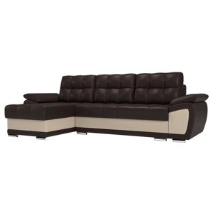 Угловой диван "Нэстор", левый угол, еврокнижка, экокожа, цвет коричневый / бежевый