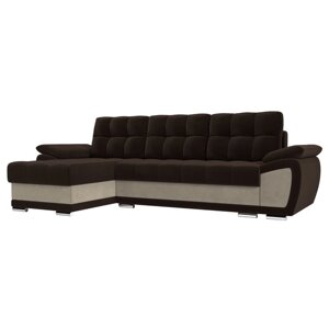Угловой диван "Нэстор", левый угол, еврокнижка, микровельвет, цвет коричневый / бежевый