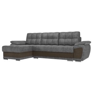 Угловой диван "Нэстор", левый угол, механизм еврокнижка, рогожка, цвет серый / коричневый