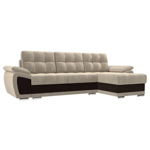 Угловой диван "Нэстор", правый угол, еврокнижка, микровельвет, цвет бежевый / коричневый