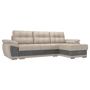 Угловой диван "Нэстор", правый угол, механизм еврокнижка, рогожка, цвет бежевый / серый