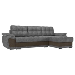 Угловой диван "Нэстор", правый угол, механизм еврокнижка, рогожка, цвет серый / коричневый