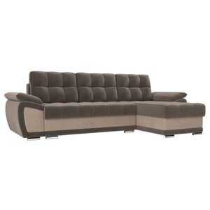 Угловой диван "Нэстор", правый угол, механизм еврокнижка, велюр, цвет коричневый / бежевый