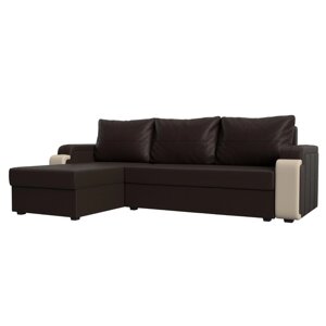 Угловой диван "Николь лайт", левый угол, еврокнижка, экокожа, цвет коричневый / бежевый
