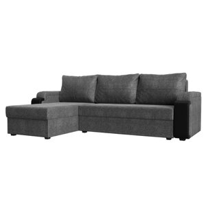 Угловой диван "Николь лайт", левый угол, еврокнижка, рогожка / экокожа, серый / чёрный