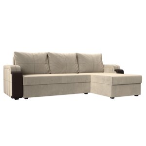 Угловой диван "Николь лайт", правый, еврокнижка, микровельвет/экокожа, бежевый/коричневый