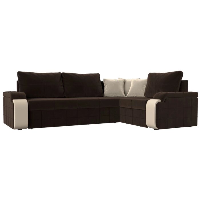 Угловой диван "Николь", механизм дельфин, микровельвет, цвет коричневый от компании Интернет-гипермаркет «MALL24» - фото 1