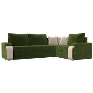 Угловой диван "Николь", механизм дельфин, микровельвет, цвет зелёный
