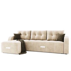 Угловой диван "Нью-Йорк", угол левый, пантограф, велюр, цвет селфи 01, подушки селфи 03