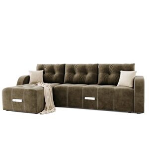 Угловой диван "Нью-Йорк", угол левый, пантограф, велюр, цвет селфи 03, подушки селфи 01