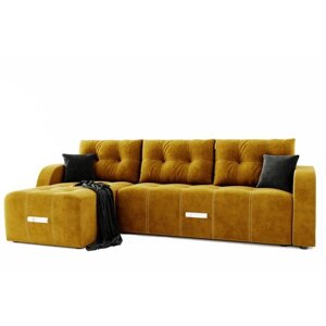 Угловой диван "Нью-Йорк", угол левый, пантограф, велюр, цвет селфи 08, подушки селфи 07