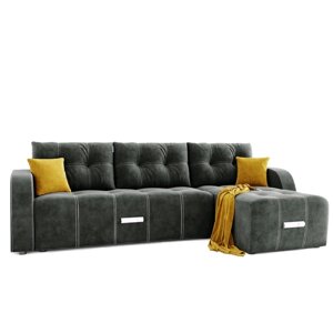 Угловой диван "Нью-Йорк", угол правый, пантограф, велюр, цвет селфи 07, подушки селфи 08