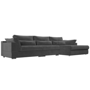 Угловой диван "Пекин Long", правый угол, механизм пантограф, велюр, цвет серый