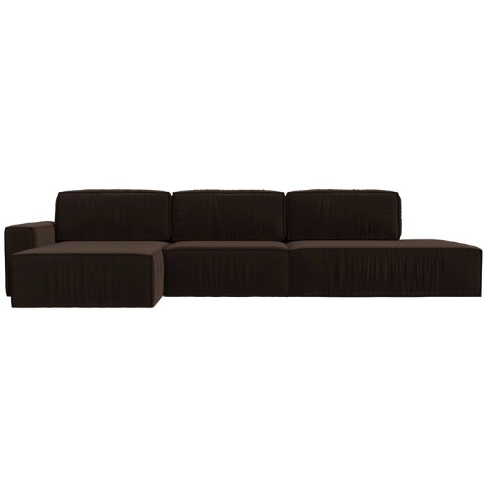 Угловой диван "Прага модерн лонг", левый угол, еврокнижка, микровельвет, цвет коричневый от компании Интернет-гипермаркет «MALL24» - фото 1