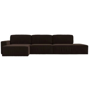 Угловой диван "Прага модерн лонг", левый угол, еврокнижка, микровельвет, цвет коричневый