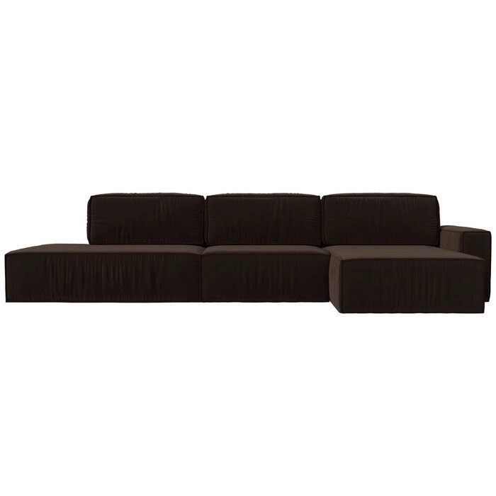 Угловой диван "Прага модерн лонг", правый угол, еврокнижка, микровельвет, цвет коричневый от компании Интернет-гипермаркет «MALL24» - фото 1