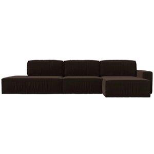 Угловой диван "Прага модерн лонг", правый угол, еврокнижка, микровельвет, цвет коричневый