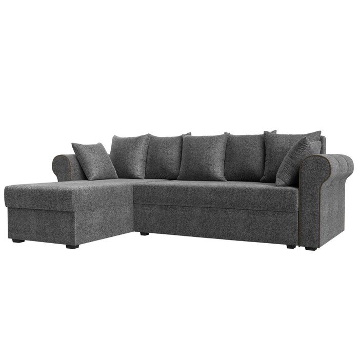 Угловой диван "Рейн", механизм еврокнижка, угол левый, рогожка, серый / кант коричневый от компании Интернет-гипермаркет «MALL24» - фото 1