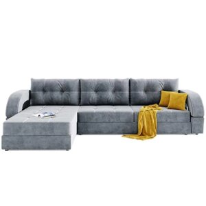 Угловой диван "Талисман 2", угол левый, пантограф, велюр, цвет селфи 15, подушки селфи 08