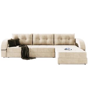 Угловой диван "Талисман 2", угол правый, пантограф, велюр, цвет селфи 01, подушки селфи 03