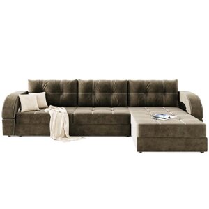 Угловой диван "Талисман 2", угол правый, пантограф, велюр, цвет селфи 03, подушки селфи 01