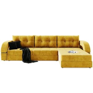 Угловой диван "Талисман 2", угол правый, пантограф, велюр, цвет селфи 08, подушки селфи 07