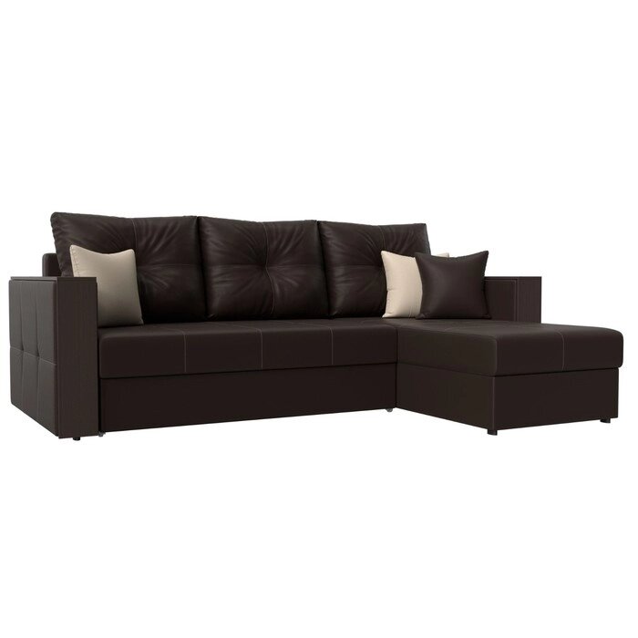 Угловой диван "Валенсия", механизм дельфин, экокожа, цвет коричневый от компании Интернет-гипермаркет «MALL24» - фото 1