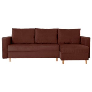 Угловой диван "Ванкувер", механизм еврокнижка, угол универсальный, велюр, цвет коричневый