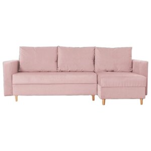 Угловой диван "Ванкувер", механизм еврокнижка, угол универсальный, велюр, цвет розовый