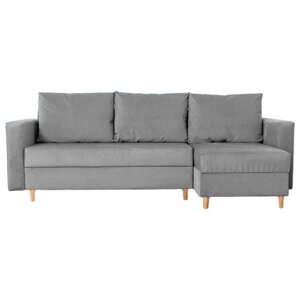 Угловой диван "Ванкувер", механизм еврокнижка, угол универсальный, велюр, цвет серый