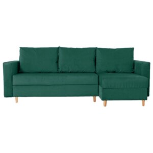 Угловой диван "Ванкувер", механизм еврокнижка, угол универсальный, велюр, цвет зелёный