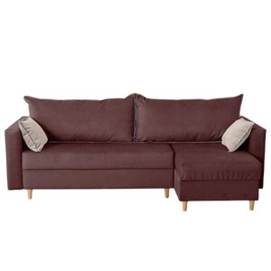 Угловой диван "Венеция", механизм еврокнижка, угол универсальный, велюр, цвет коричневый