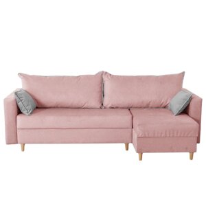 Угловой диван "Венеция", механизм еврокнижка, угол универсальный, велюр, цвет розовый