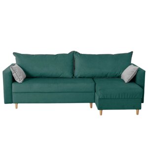 Угловой диван "Венеция", механизм еврокнижка, угол универсальный, велюр, цвет зелёный
