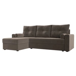 Угловой диван "Верона Лайт", еврокнижка, левый угол, велюр, цвет коричневый