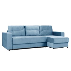 Угловой диван "Виват", механизм еврокнижка, универсальный, велюр, цвет синий