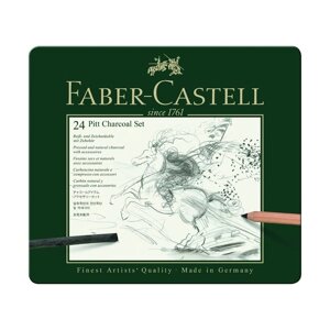 Уголь, набор микс для графики Faber-Castell PITT Monochrome Charcoal, 24 штуки