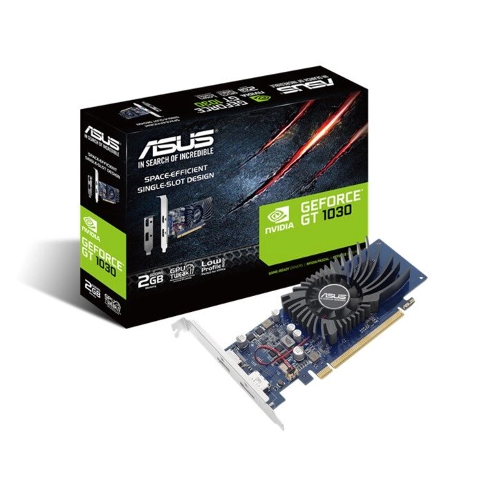 Видеокарта ASUS GEFORCE GT1030-2G-BRK, 2 Гб, 64bit, GDDR5, HDMI, DP от компании Интернет-гипермаркет «MALL24» - фото 1