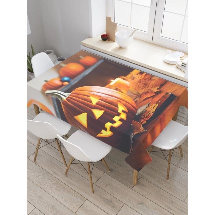 Водоотталкивающая скатерть на стол "Зловещая тыковка", размер 120х145 см от компании Интернет-гипермаркет «MALL24» - фото 1
