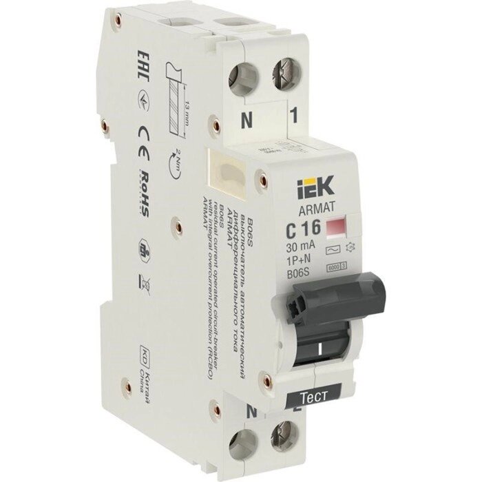 Выключатель автоматический IEK AR-B06S-1N-C16C030 2п, 16А, от компании Интернет-гипермаркет «MALL24» - фото 1