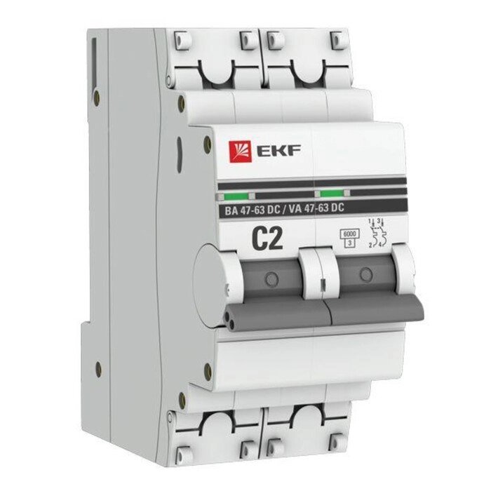 Выключатель автоматический модульный 2п C 2А 6кА ВА 47-63 DC PROxima EKF mcb4763-DC-2-02C-pro от компании Интернет-гипермаркет «MALL24» - фото 1