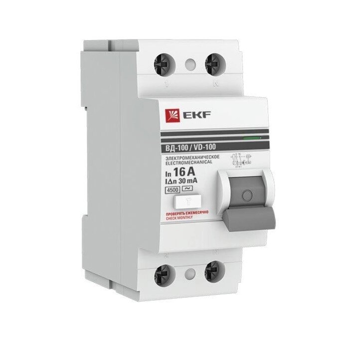 Выключатель дифференциального тока EKF elcb-2-16-30-em-pro 2п, 16А, 30мА, тип AC от компании Интернет-гипермаркет «MALL24» - фото 1