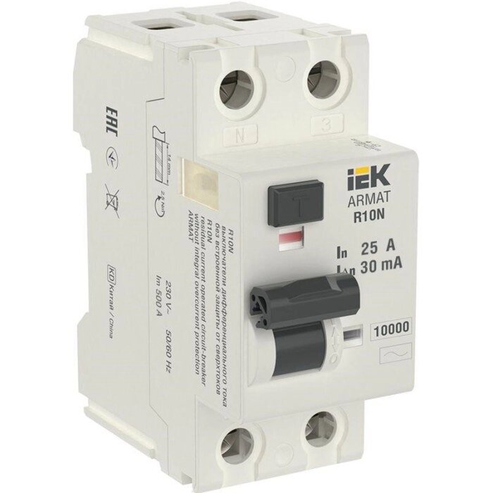 Выключатель дифференциального тока IEK AR-R10N-2-025C030 2п, 25А, 30мА, тип AC от компании Интернет-гипермаркет «MALL24» - фото 1
